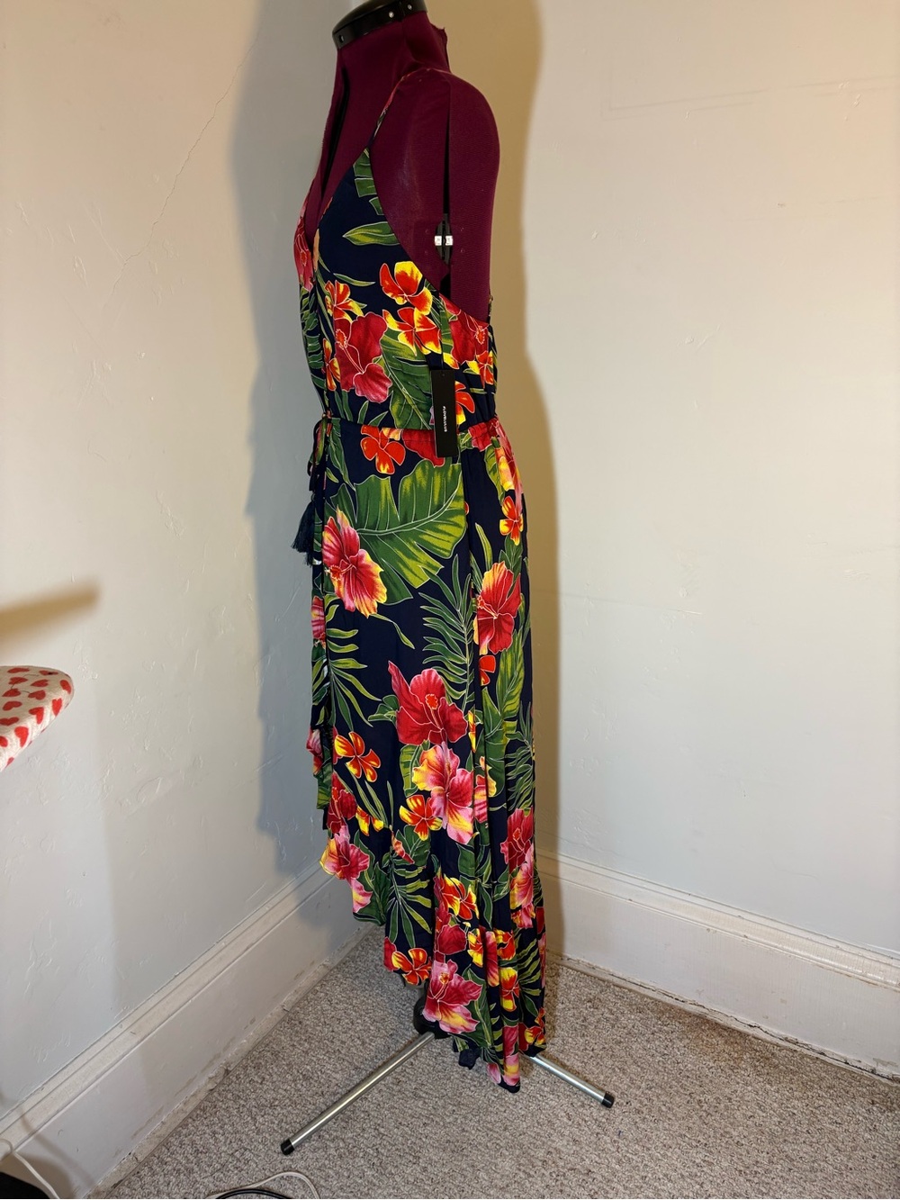 Lulus brand hibiscus print sundress beach cover up tropical lounge wear sz small - Picture 6 of 10